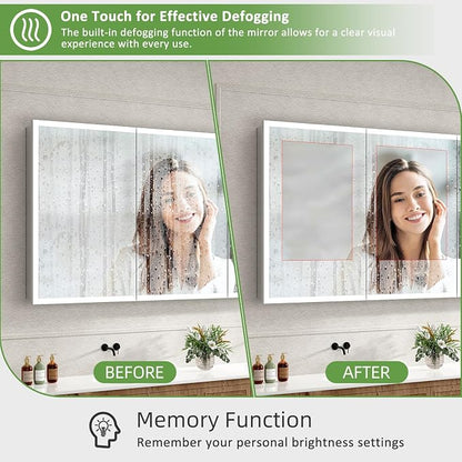 Medicine Cabinet with Lights, Bathroom LED Mirror Cabinet with Storage, Anti-Fog & 3 Color Lights, Recessed or Wall Mounted (60X32 in)