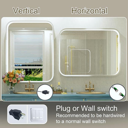 28"x36" Silver LED Bathroom Mirror with 3000K/4500K/6000K Lights | Stepless Dimmable,Anti-Fog,Memory Function,Aluminum Frame Wall Mount Lighted Bathroom Vanity Mirror,ETL Cert‌,IP54 Waterproof