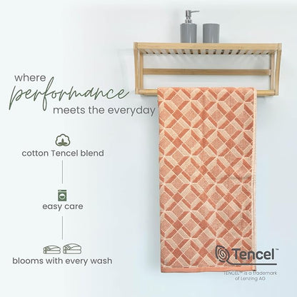 Martex Restore Geo Bath Towel – Soft, Absorbent, Moisture-Wicking and Quick to Dry – Lightweight for Everyday Use – Comfortable Feel with Convenient Loop for Hanging – 30" x 56" – Clay