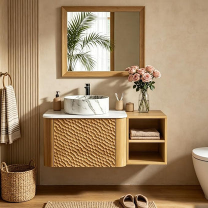 36 Inch Modern Bathroom Vanity with Ceramic Sink, Floating Bathroom Sink Cabinet with Sintered Stone Top&Solid Wood Hammered Frame, Single Bathroom Vanities w/Soft-Close Drawer&Side Open Cube