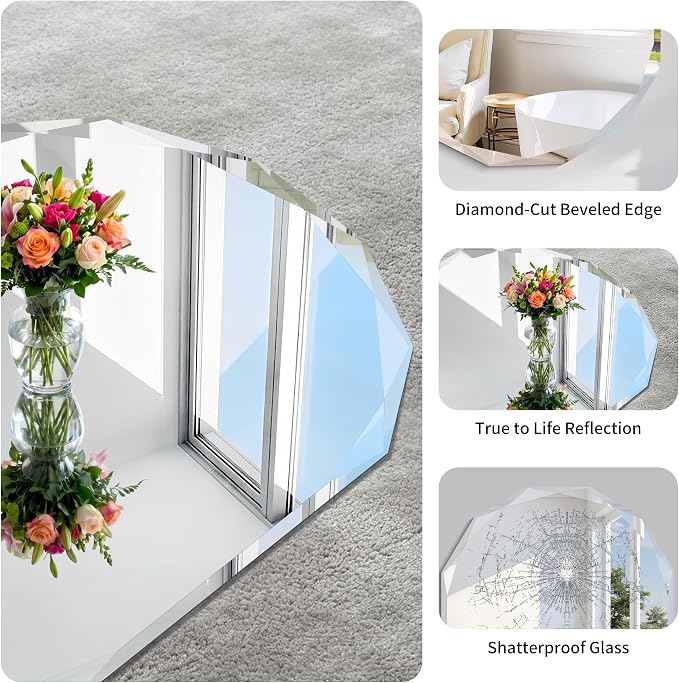GLASHOM Frameless Oval Bathroom Mirror, 24x30 inch Beveled Wall Mirror | Modern Vanity Decor Mirror for Bathroom, Living Room, Entryway, Bathroom Mirrors for Over Sink Horizontal or Vertical