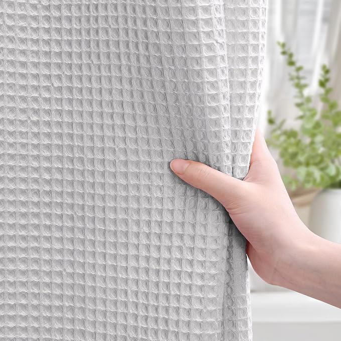 Stall Waffle Shower Curtain - Light Grey Cotton Fabric Texture Heavyweight Shower Curtains for Narrow Bathroom,Washable,60Wx72L