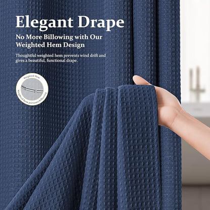 Stall Waffle Shower Curtain 256 GSM Heavy Fabric 54x72 Navy Blue | 54 Inch Wide, Thick Cloth, Weighted Hem, Water Repellent, Hotel Luxury Polyester Shower Curtain Set for Bathroom 10 Hooks