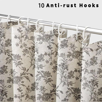 WOUVMA Black Shower Curtain Floral Cotton Linen Cottagecore Shower Curtain for Bathroom 60" W x 72" L