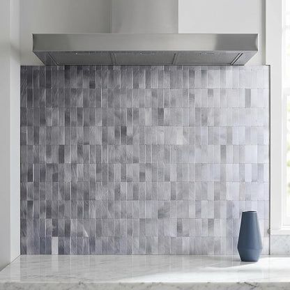 XUANINY Peel and Stick Tile Backsplash Wall Tiles, Frosted Silver, 8-Pack | Self-Adhesive, Easy to Install, Aluminum Mosaic Sticker, For Kitchen, 11.33"x11.92" Per Sheet