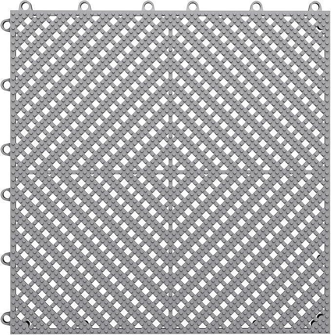 36-Pcs Interlocking Tile, Indoor/Outdoor Drainage Interlocking Floor Tiles 11.8" x 11.8", Anti-Slip Waterproof Soft PVC Splicing Flooring Tile for Garage Patio Pool Bathroom, Grey