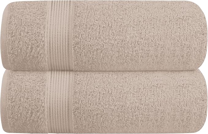 Cotton 2 Pack Oversized Bath Towel Set 28x55 inches, Large Bath Towels, Ultra Absorbant Compact Quickdry & Lightweight Towel, Ideal for Gym Travel Camp Pool - Tan