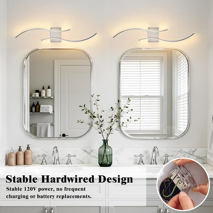KARTOOSH Hardwired LED Vanity Lights for Bathroom | 2 Pack 31.5 Inch, 3CCT Dimmable, Waterproof, Rustproof, Bathroom Light Fixtures Over Mirror