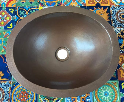 16" x 13" Oval Copper Bathroom Sink Mexican Copper Bath Sink Pure Copper Hand Hammered Dual Mount Brown CPS02