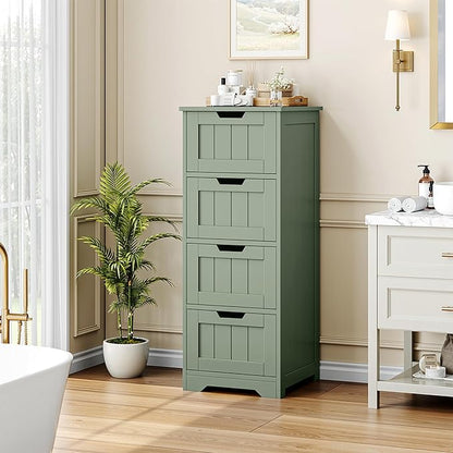 FOTOSOK Bathroom Storage Cabinet Set of 2, Bathroom Cabinet with 4 Drawers, 11.8” x 11.8” x 32.5” Freestanding Entryway Cupboard Storage Organizer Unit Home Furniture Decor, Green
