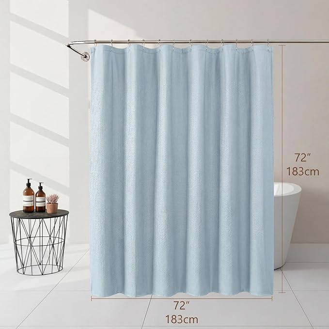 Shower Curtains for Bathroom, Waffle Embossed Textured Soft Fabric Hotel Shower Bath Curtain, Modern Polyester Water Repellent Machine Washable Bath Decor, Glacier Blue, 72Wx72L Inches