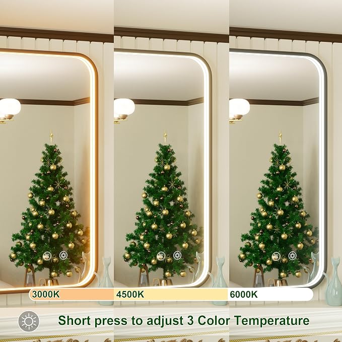 30"x30" Black LED Bathroom Mirror with Lights, 3000K/4500K/6000K | Anti-Fog, Stepless Dimmable, Memory Function, Wall Mounted Aluminum Frame Lighted Bathroom Vanity Mirror, ETL Listed