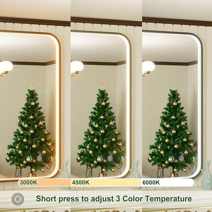 24x36 Inch LED Bathroom Mirror with Lights, 3 Color Temperatures | Stepless Dimmable, Anti-Fog, Memory, ETL Listed, Black Aluminum Frame, Wall Mounted, CRI 95+, for Bedroom/Dressing Room