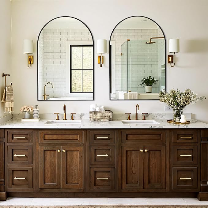Arched Bathroom Vanity Mirror for Over Sink, 36”x24”, Black | HD Tempered Glass, Anti-Rust Metal Frame, Hanging or Leaning, Wall Mirrors for Bathroom Sink, Bedroom, Living Room, Entryway