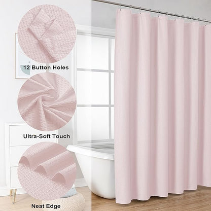 OVZME Berry Pink Extra Long Shower Curtain 72 x 84 Inch, 3D Embossed Textured Fabric Shower Curtain for Bathroom, Hotel Spa Bathroom Curtains, Water Repellent Machine Washable