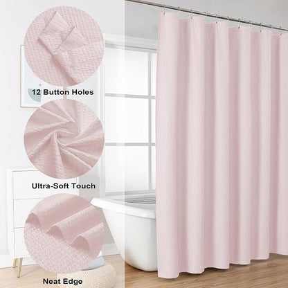 Berry Pink Extra Long Shower Curtain 72 x 84 Inch, 3D Embossed Textured Fabric Shower Curtain for Bathroom, Hotel Spa Bathroom Curtains, Water Repellent Machine Washable