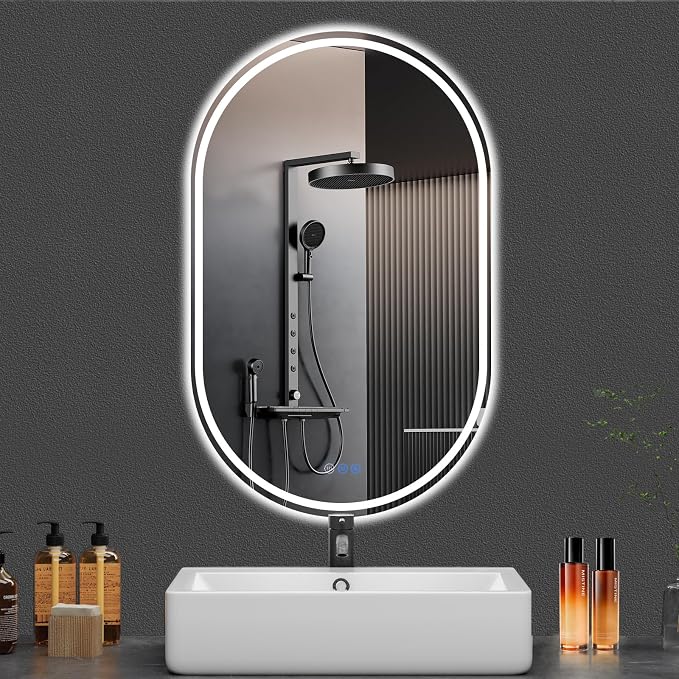 Oval LED Bathroom Mirror, 24"x 48" Frameless Lighted Mirror | LED Mirror with Front Light & Backlit, Anti-Fog, Dimmable Wall Mounted Lighted Mirror, Pill-Shaped Smart Bathroom Mirror