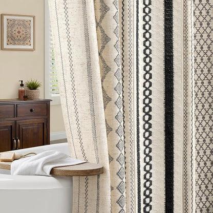 Black Shower Curtain,Boho Linen Shower Curtain for Bathroom with Striped Print,72" W x 72" L