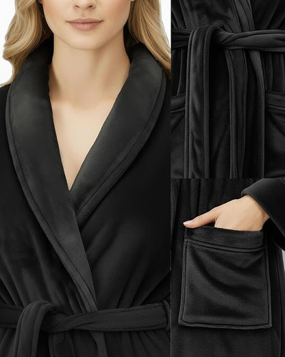NY Threads Women's Fleece Shawl Collar Bathrobe Plush Long Spa Robe, Medium