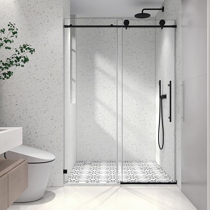 Frameless Shower Door 49"-54" W x 76" H-5/16 (8mm) Tempered Glass Single Sliding Bathroom Door W/Adjustable Soft Closing,Brushed Nickel,Nano Cleaning,Easy Install (SGCC Certified)