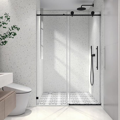 Frameless Shower Door 49"-54" W x 76" H-5/16 (8mm) Tempered Glass Single Sliding Bathroom Door W/Adjustable Soft Closing,Brushed Nickel,Nano Cleaning,Easy Install (SGCC Certified)