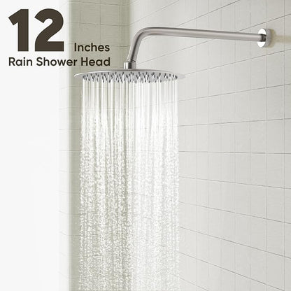 Gabrylly Shower System with Tub Spout, Bathtub Shower Faucet Set with High Pressure 12" Rain head and Handheld Spray, 3-Way Pressure Balance Valve Kit, Brushed Nickel