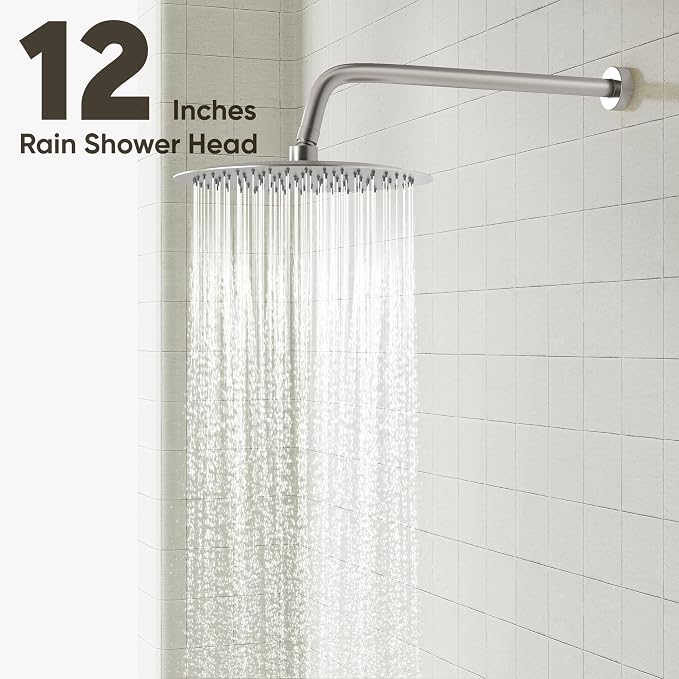 Gabrylly Shower Faucet Set, Shower System with Pressure Balance Shower Valve, 12" Rain Shower Heads with Handheld Spray, Wall Mounted Shower Fixtures, High Pressure Shower Head Set, Brushed Nickel