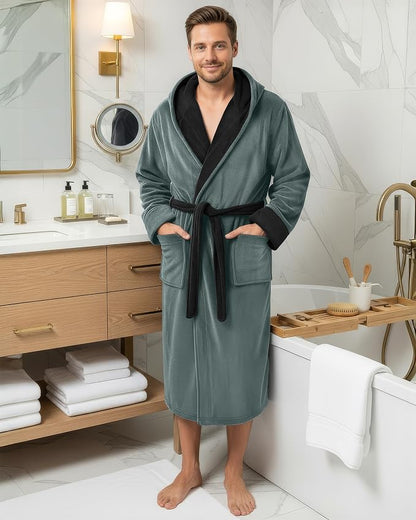 NY Threads Luxury Ultra Soft Mens Robe with Hood Plush Fleece Long Bathrobe