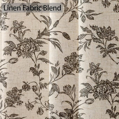 WOUVMA Black Shower Curtain Floral Cotton Linen Cottagecore Shower Curtain for Bathroom 36" W x 72" L