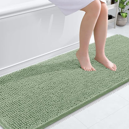 OLANLY Bathroom Runner Rugs 70x24, Extra Soft Absorbent Chenille Bath Rugs | Sage Green, Quick-Drying Rubber Backing, Washable Long Bath Mat for Bathroom Floor, Tub and Shower, Home Decor Accessories