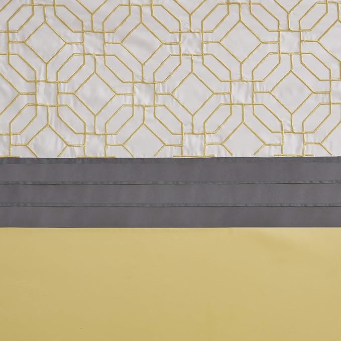 510 DESIGN Shower Curtain, Geometric Textured Embroidery Design with Built-in Liner, Modern Mid-Century Bathroom Decor, Machine Washable, Fabric Privacy Screen, 72x72,Donnell, Yellow/Grey