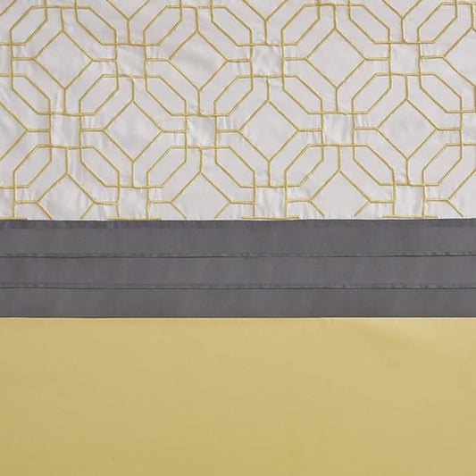 510 DESIGN Shower Curtain, Geometric Textured Embroidery Design with Built-in Liner, Modern Mid-Century Bathroom Decor, Machine Washable, Fabric Privacy Screen, 72x72,Donnell, Yellow/Grey