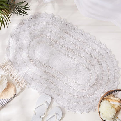 DII Crochet Collection Reversible Bath Mat, Small Oval, 17x24, White