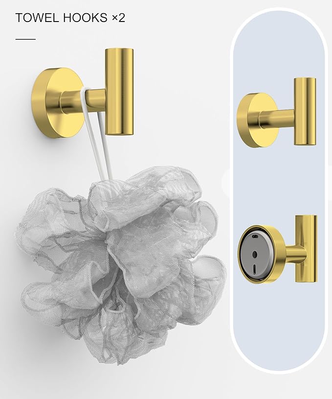 5 Pcs Brushed Gold Bathroom Accessories Hardware Set SUS304 Stainless Steel | 26 Inch Towel Rack and Toilet Paper Holder Set Bath Towel Bar Set Wall Mounted for Bathroom Kitchen by HOMEMYSTIQUE
