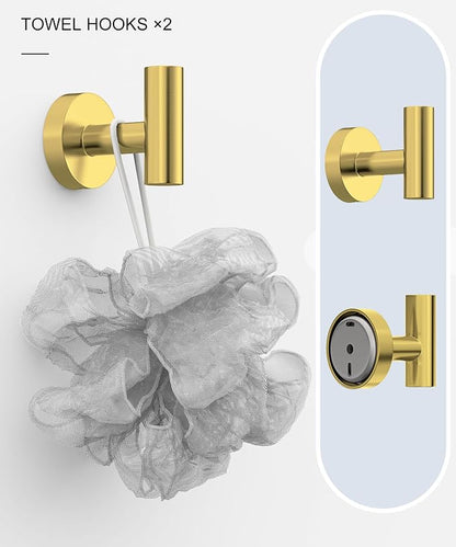 5 Pcs Brushed Gold Bathroom Accessories Hardware Set SUS304 Stainless Steel | 26 Inch Towel Rack and Toilet Paper Holder Set Bath Towel Bar Set Wall Mounted for Bathroom Kitchen by HOMEMYSTIQUE