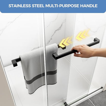 Frameless Stainless Steel Sliding Shower Door, 44-48" W x 76" H - 5/16" (8mm) Thick Tempered Glass Rust-Proof Glass Shower Door with Dual Tracks in Matte Black