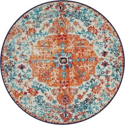 Lahome Reine Bohemian Floral Medallion Round Rug - 6Ft Soft Rug for Living Room Washable Rug for Dining Room, Vintage Faux Wool Non Slip Cute Table Throw Carpet for Coffee Table Nursery Guest Room