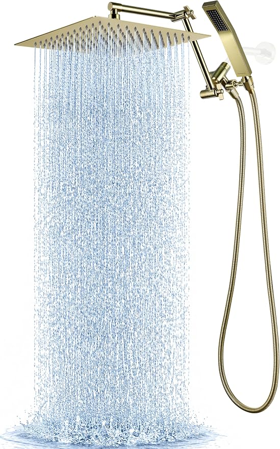 G-Promise All Metal 12 Inches Rainfall Shower Head with Handheld Combo | All Metal, Built to Last, Easy Install, Adjustable Height & Angle for All Heights, Extra Long Hose, Modern Upgrade
