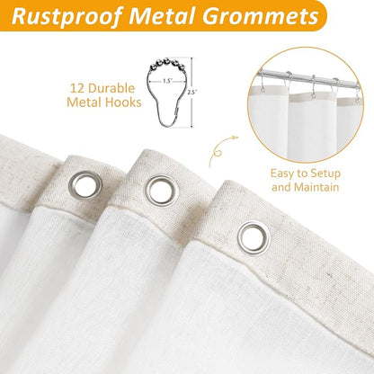 Linen Shower Curtain 78 Inches for Bathroom Beige Double Layer | Natural Ivory Cream, Curtains with Hook, Snap in Liner, Water Repellent, Bath Decor, 1 Panel, 72x78