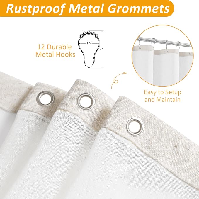 Extra Long Shower Curtains 96 Inch for Bathroom Beige Double Layer | Natural Ivory Cream, Curtains with Hook, Snap in Liner, Water Repellent, Boho Farmhouse, Modern Bath Decor, 1 Panel, 72x96