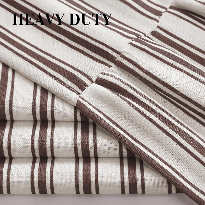 Farmhouse Shower Curtain Ruffle Linen White-Brown Stripe 72"W x 72"L | Farmhouse Boho, Striped, Bottom Ruffle, Cotton Fabric, Rustic, Country, Natural Look, Washable, for Bathroom Bathtub