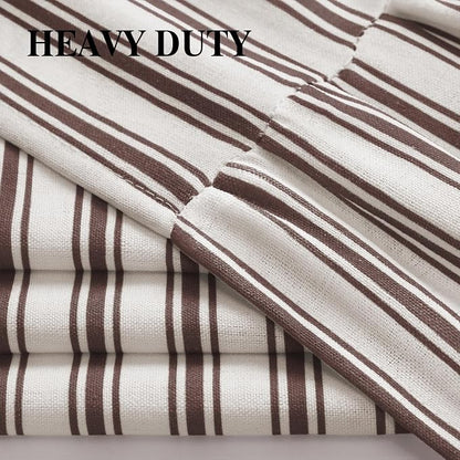 Farmhouse Shower Curtain Ruffle Linen White-Brown Stripe 72"W x 72"L | Farmhouse Boho, Striped, Bottom Ruffle, Cotton Fabric, Rustic, Country, Natural Look, Washable, for Bathroom Bathtub