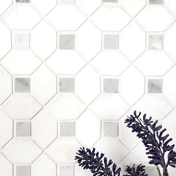 MSI Bianco Dolomite Dotty Polished Marble Mesh-Mounted Mosaic Tile for Kitchen Backsplash, Bathroom Wall, Accent Wall, and Shower