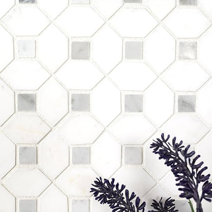 MSI Bianco Dolomite Dotty Polished Marble Mesh-Mounted Mosaic Tile for Kitchen Backsplash, Bathroom Wall, Accent Wall, and Shower
