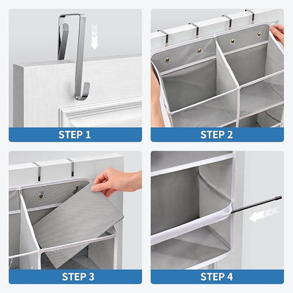 JARLINK Over the Door Organizer, Extra Large Storage for Bedroom, Grey | Anti-Tilt 100 lb Load Capacity, Hanging Door Organizer with 5 10 Mesh Pockets, Behind Door Storage for Bathroom, Nursery