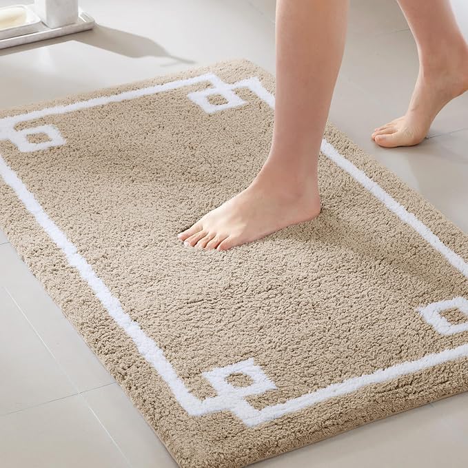Madison Park Evan 100% Cotton Bath Runner Plush Absorbent, 24" x 72", Taupe | Non-slip Backing, OEKO TEX, Luxurious Tufted Plush Bath Rug for Bathroom, Quick Dry, Spa Design Decorative for Shower Room