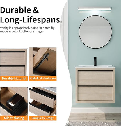 24 Inch Bathroom Vanity with Sink, Modern Bathroom Vanity Set, Single Ceramic Sink Vanities,Soft Closing Drawer and Ceramic Sink (PLO, 24 * 18)