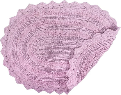 DII Crochet Collection Reversible Bath Mat, Small Oval, 17x24, Mauve