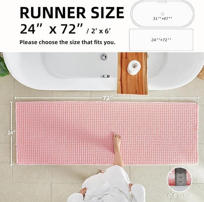 TYUU Waffle Runner Rug Bathroom, Long Cute Bath Mat 72x24 Light Peachy Pink | Super Absorbent Quick Dry Bath Rug, Non-Slip Backing, Soft Waffle Washable Farmhouse Bathroom Mats, Tub, Shower & Home Decor