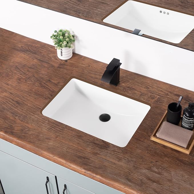 24 Inch Undermount Bathroom Sink White Ceramic Rectangular Under Counter Bathroom Sink for Cabinet Porcelain Vanity Sinks,Overflow Type (23.8"x16.3")